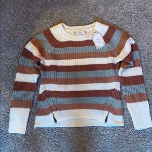 Pink rose striped sweater NWT